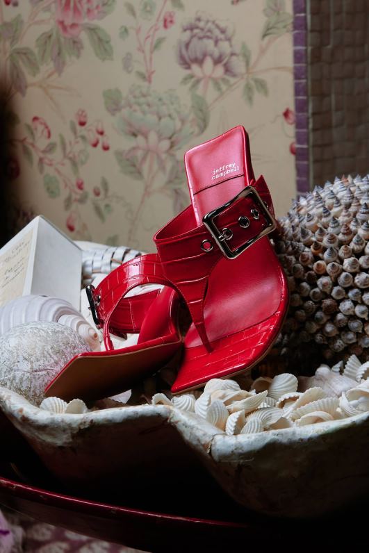 il Jeffrey Campbell אבזם-דאון סנדל עם עקבים נשים כסף קרוקו אדום NN6N61462