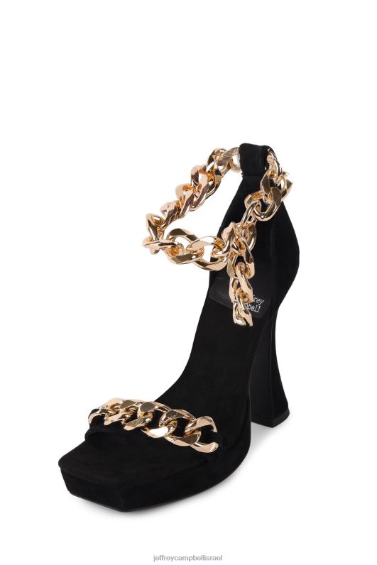 il Jeffrey Campbell אגם כסוף סנדל עם עקבים נשים זמש שחור זהב NN6N61572
