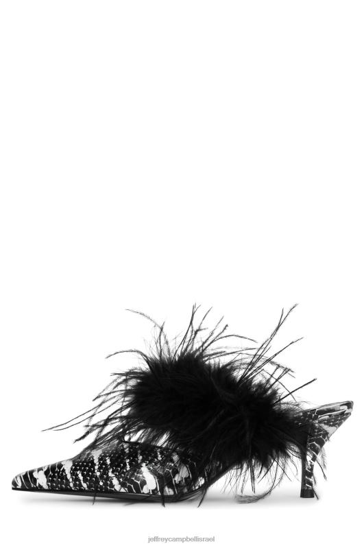 il Jeffrey Campbell נוצות פרד עם עקב נשים נחש שחור לבן NN6N61695