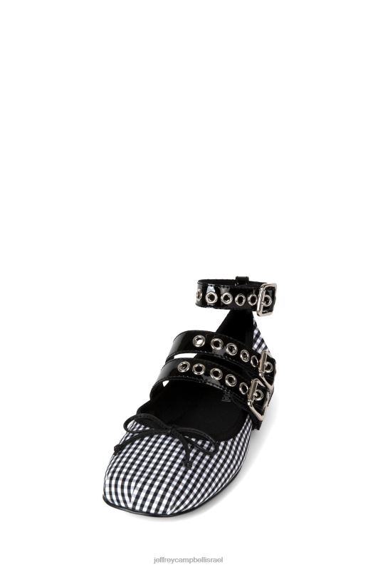 il Jeffrey Campbell רינה נעלי בלט נשים פטנט שחור ג'ינגהם לבן NN6N6203
