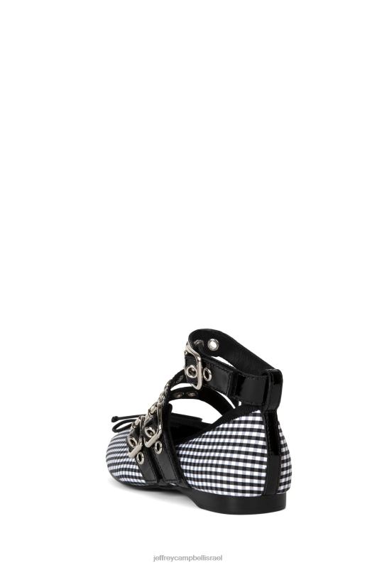 il Jeffrey Campbell רינה נעלי בלט נשים פטנט שחור ג'ינגהם לבן NN6N6203