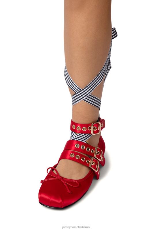 il Jeffrey Campbell קלפי נעלי בלט נשים ג'ינגהם סאטן אדום שחור לבן NN6N6208