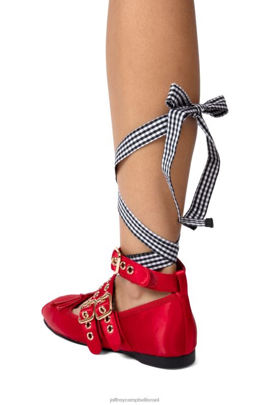 il Jeffrey Campbell קלפי נעלי בלט נשים ג'ינגהם סאטן אדום שחור לבן NN6N6208