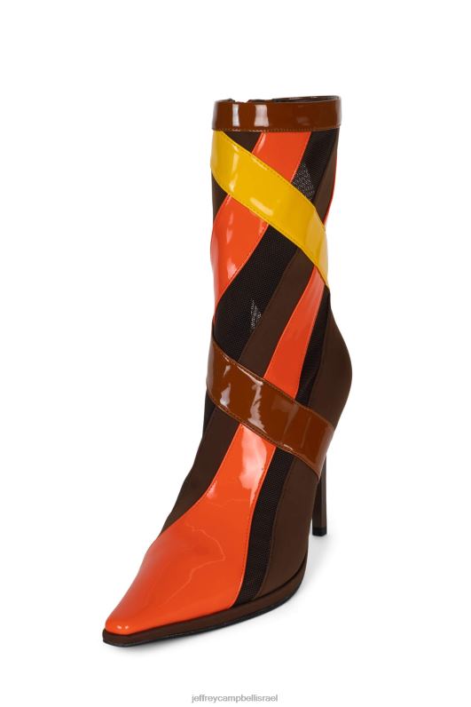 il Jeffrey Campbell פסים מגפי קרסול נשים כתום חום פטנט מולטי NN6N6302