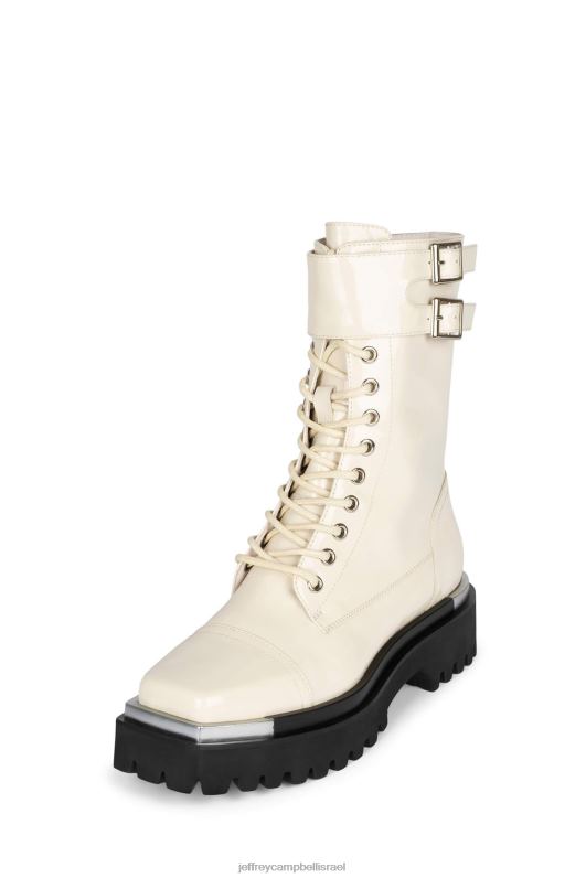 il Jeffrey Campbell מקדיש מגפי קרסול נשים פטנט קמטי שנהב NN6N6386