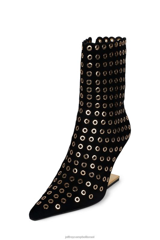 il Jeffrey Campbell מצפן-ה מגפי קרסול נשים זמש שחור זהב NN6N6553