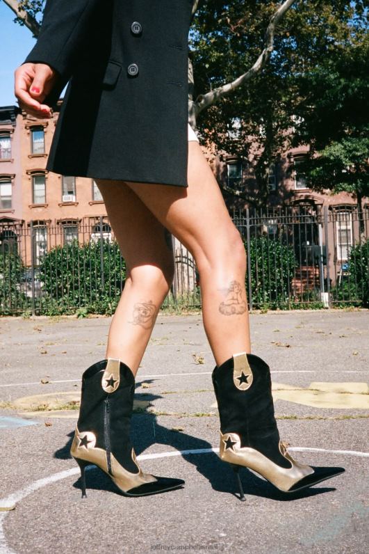 il Jeffrey Campbell גבוה אס מגפי קרסול נשים שילוב שחור זהב NN6N6634