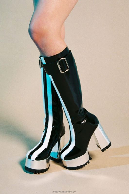 il Jeffrey Campbell מטריקס מגפיים מברך עד ירך נשים כסף שחור לבן NN6N6672