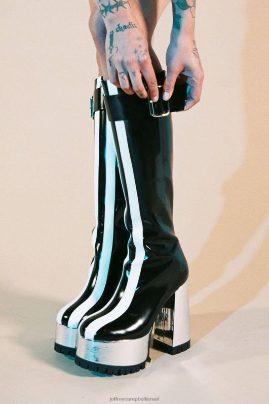 il Jeffrey Campbell מטריקס מגפיים מברך עד ירך נשים כסף שחור לבן NN6N6672