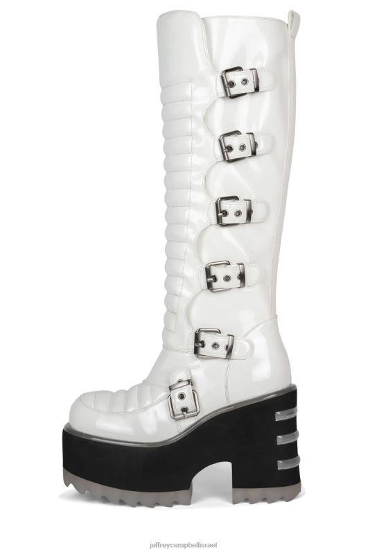 il Jeffrey Campbell זנון-ח מגפיים מברך עד ירך נשים פטנט לבן NN6N6675