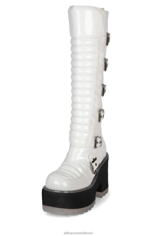 il Jeffrey Campbell זנון-ח מגפיים מברך עד ירך נשים פטנט לבן NN6N6675