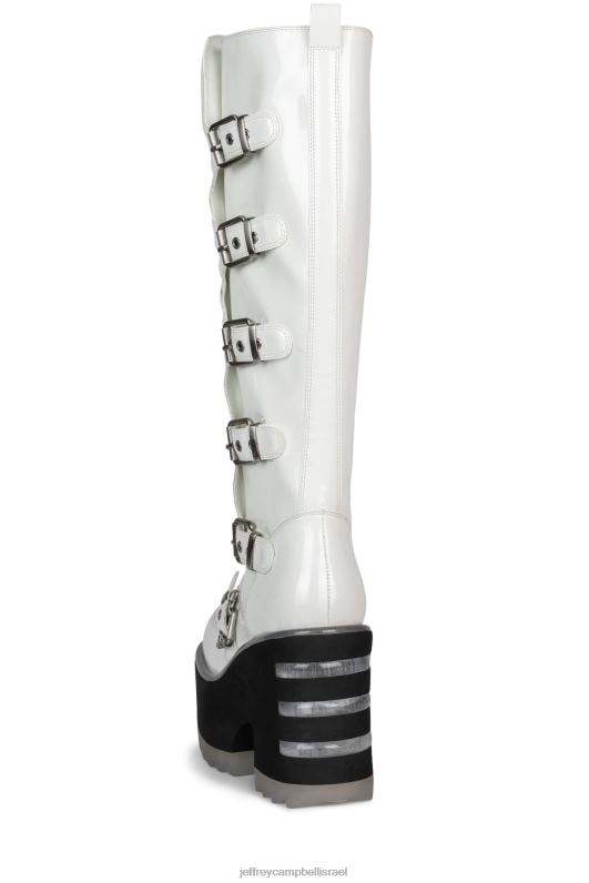 il Jeffrey Campbell זנון-ח מגפיים מברך עד ירך נשים פטנט לבן NN6N6675