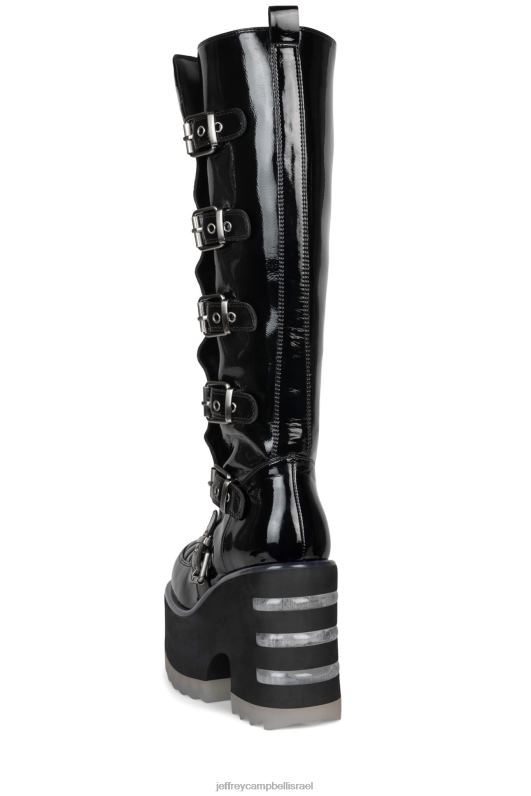 il Jeffrey Campbell זנון-ח מגפיים מברך עד ירך נשים פטנט קמט שחור NN6N6676