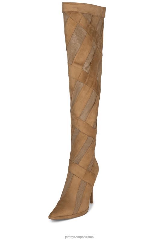 il Jeffrey Campbell פסים-ח מגפיים מברך עד ירך נשים רשת זמש טבעית NN6N6700