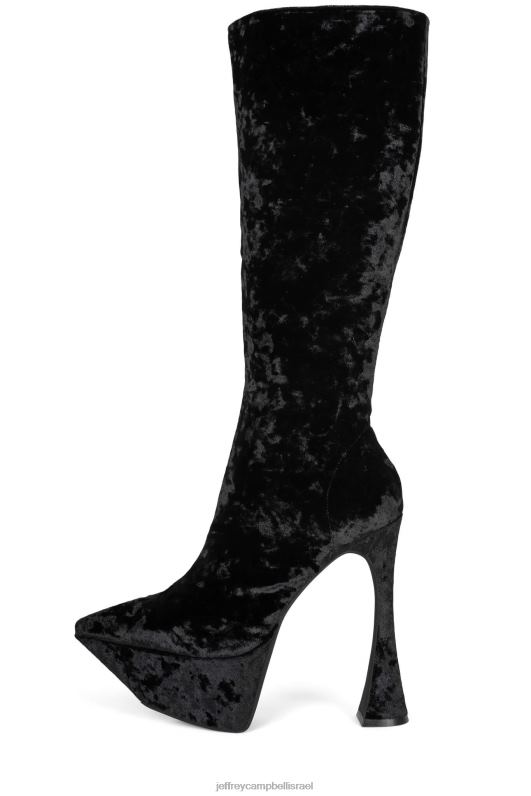 il Jeffrey Campbell היא הולכת מגפיים מברך עד ירך נשים קטיפה שחורה מעוכה NN6N6743