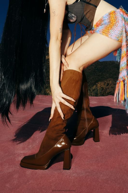 il Jeffrey Campbell מקסימום-ס מגפיים מברך עד ירך נשים משולבת שיזוף NN6N6744