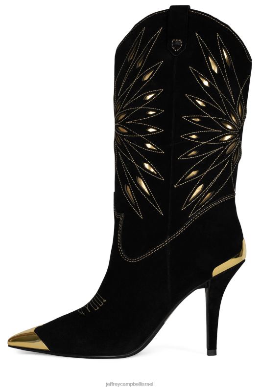 il Jeffrey Campbell פאסו-רובל מגפיים מברך עד ירך נשים זמש שחור זהב NN6N6769