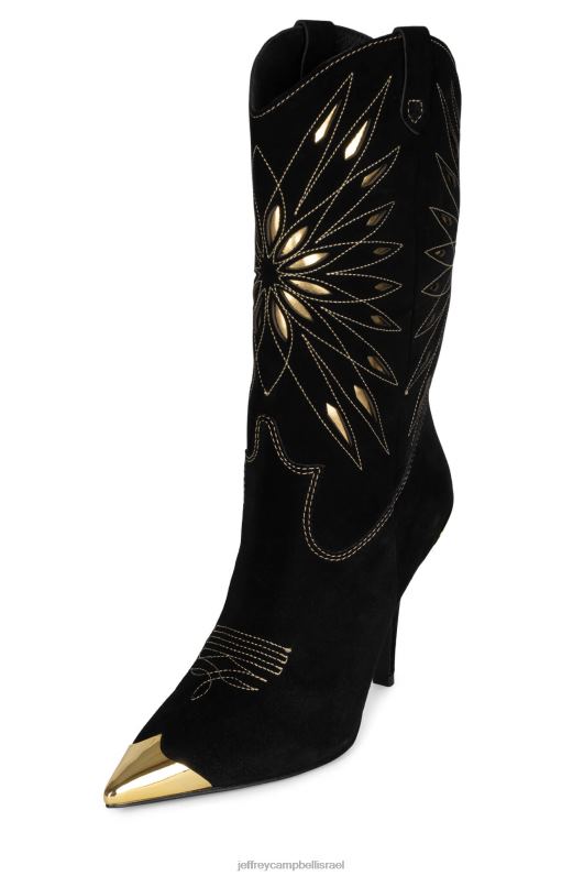 il Jeffrey Campbell פאסו-רובל מגפיים מברך עד ירך נשים זמש שחור זהב NN6N6769