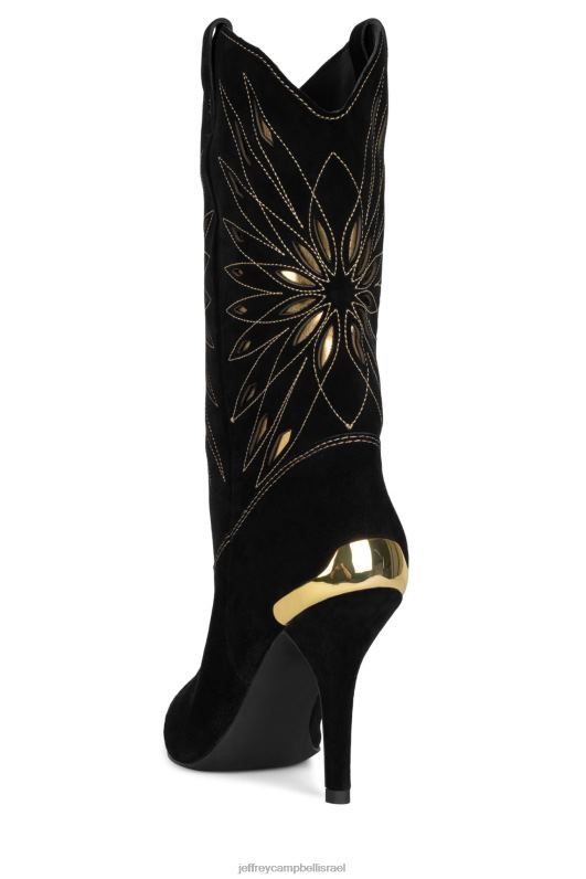 il Jeffrey Campbell פאסו-רובל מגפיים מברך עד ירך נשים זמש שחור זהב NN6N6769