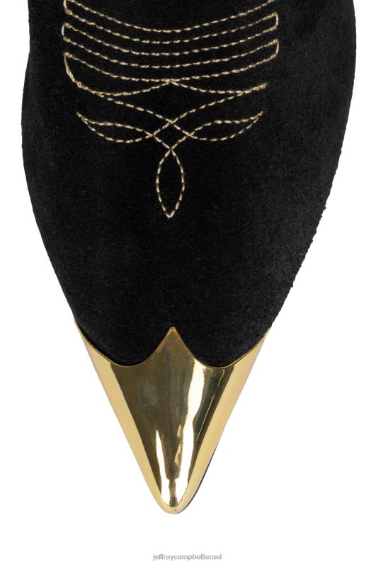 il Jeffrey Campbell פאסו-רובל מגפיים מברך עד ירך נשים זמש שחור זהב NN6N6769