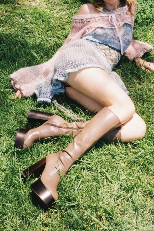 il Jeffrey Campbell מנהרת זמן מגפיים מברך עד ירך נשים חום כהה NN6N6773