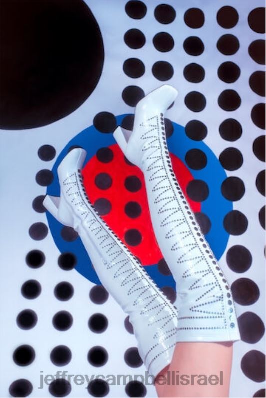 il Jeffrey Campbell סיינה-סט מגפיים מברך עד ירך נשים כסף פטנט קמט לבן NN6N6779