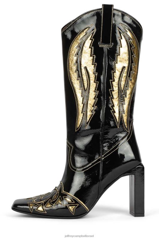 il Jeffrey Campbell קפיצים מגפיים מברך עד ירך נשים זהב פטנט שחור NN6N6790