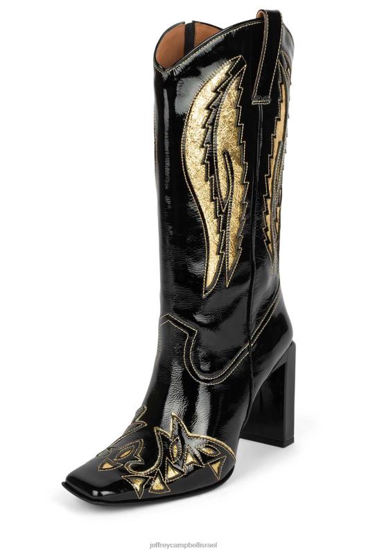 il Jeffrey Campbell קפיצים מגפיים מברך עד ירך נשים זהב פטנט שחור NN6N6790