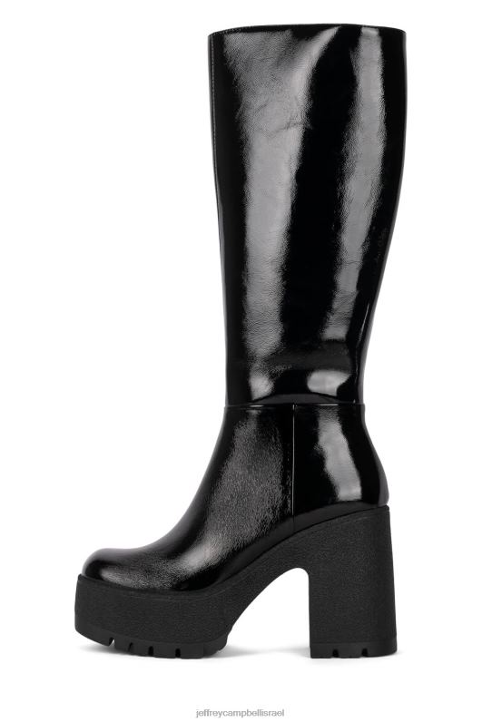 il Jeffrey Campbell לְרַעֲנֵן מגפיים מברך עד ירך נשים פטנט קמט שחור NN6N6801