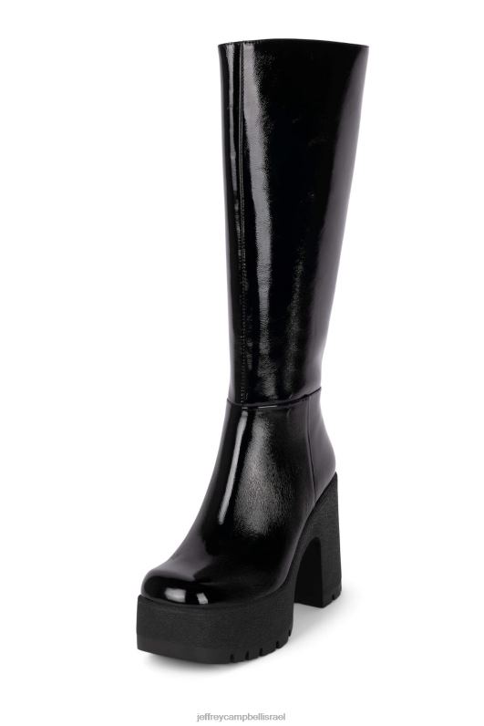 il Jeffrey Campbell לְרַעֲנֵן מגפיים מברך עד ירך נשים פטנט קמט שחור NN6N6801
