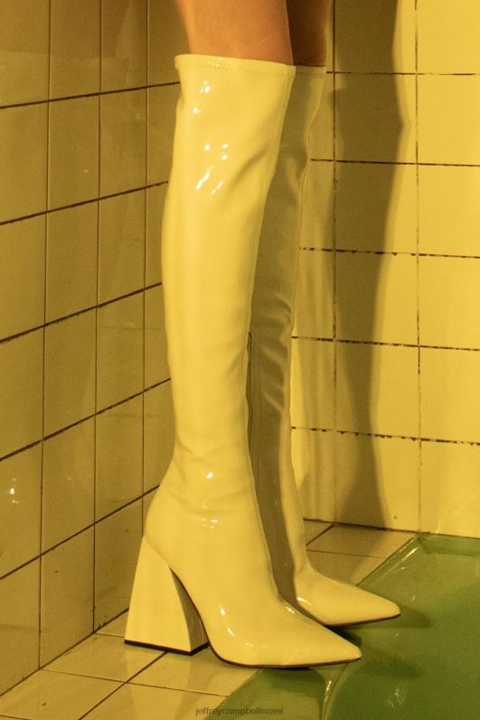 il Jeffrey Campbell ערעורים מגפיים מברך עד ירך נשים פטנט לבן NN6N6815
