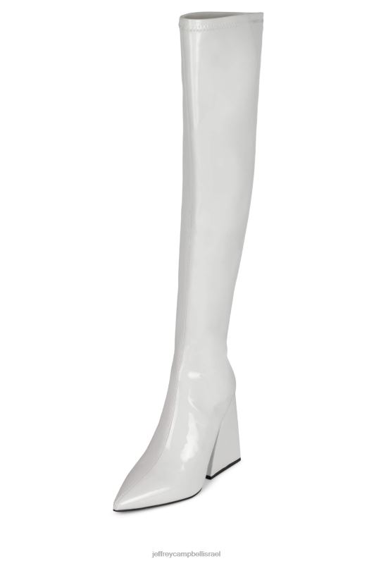 il Jeffrey Campbell ערעורים מגפיים מברך עד ירך נשים פטנט לבן NN6N6815