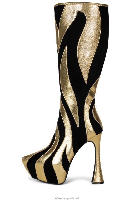 il Jeffrey Campbell לא מאולף מגפיים מברך עד ירך נשים זמש שחור זהב NN6N6847