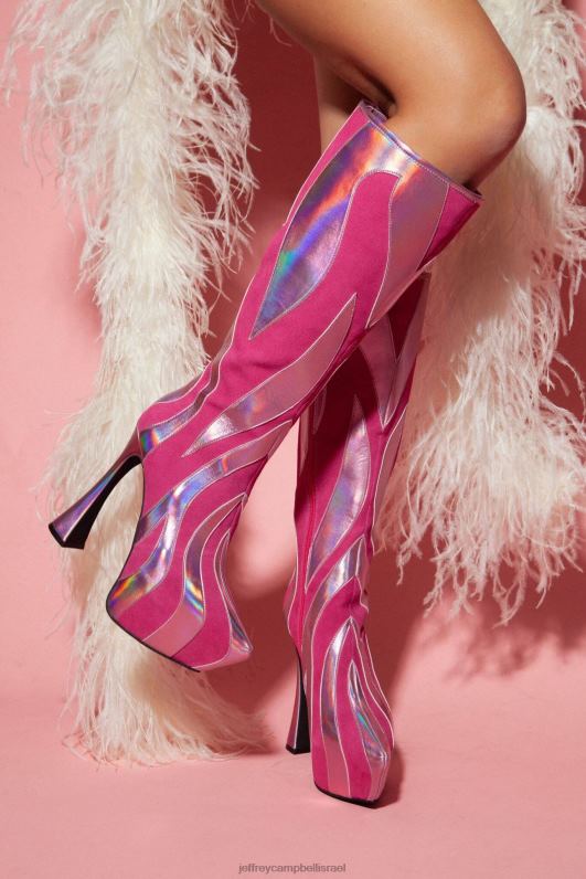 il Jeffrey Campbell לא מאולף מגפיים מברך עד ירך נשים זמש שחור זהב NN6N6847