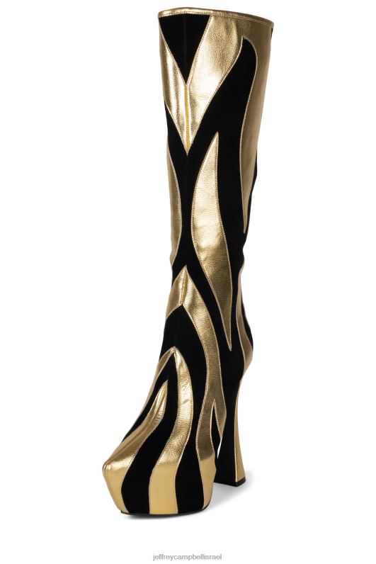 il Jeffrey Campbell לא מאולף מגפיים מברך עד ירך נשים זמש שחור זהב NN6N6847