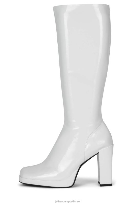 il Jeffrey Campbell מינימום מגפיים מברך עד ירך נשים פטנט קמט לבן NN6N6853