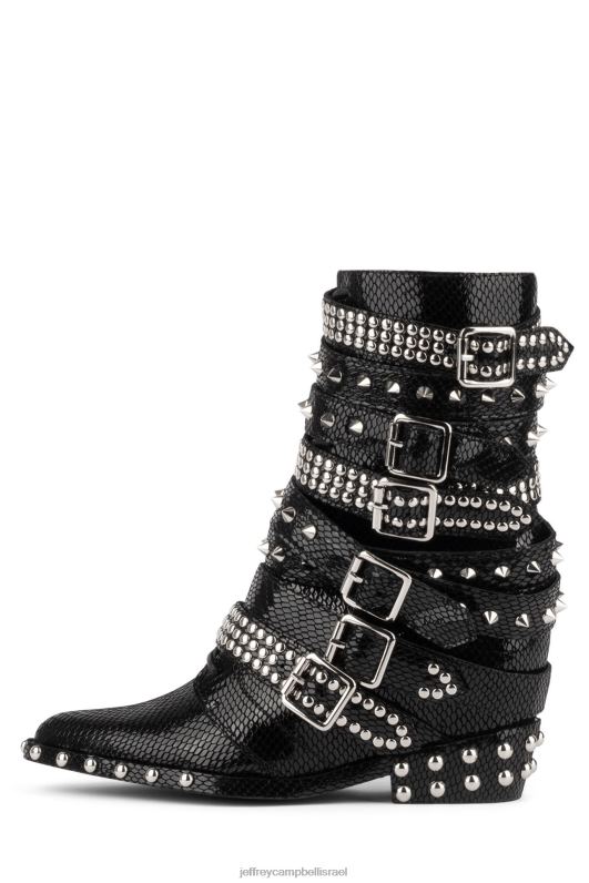 il Jeffrey Campbell draco-stud מגפי קרסול נשים נחש שחור מבריק כסף NN6N6664