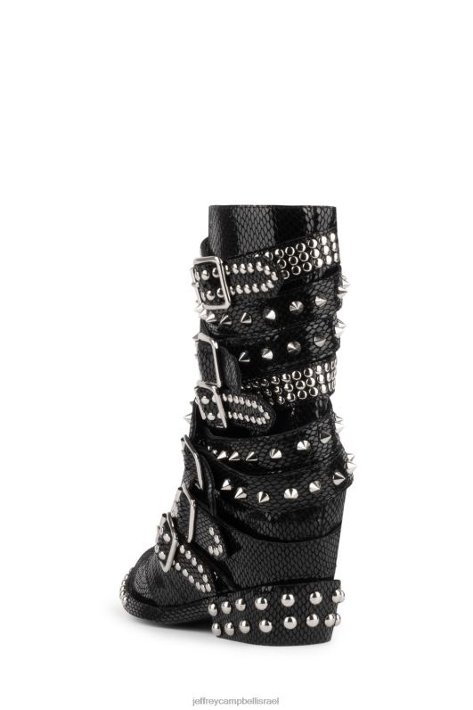 il Jeffrey Campbell draco-stud מגפי קרסול נשים נחש שחור מבריק כסף NN6N6664