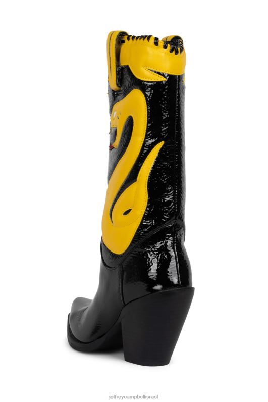 il Jeffrey Campbell klrcobra-2 מגפיים מברך עד ירך נשים שחור קמטוט טפיחה צהובה NN6N6865