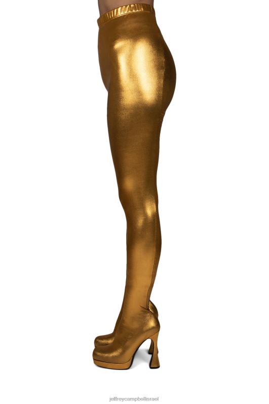 il Jeffrey Campbell pantalones מגפיים מברך עד ירך נשים זהב מתכתי NN6N6831