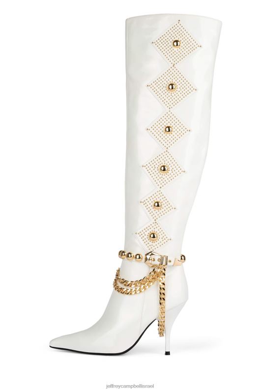 il Jeffrey Campbell vixxen מגפיים מברך עד ירך נשים זהב פטנט לבן NN6N6803