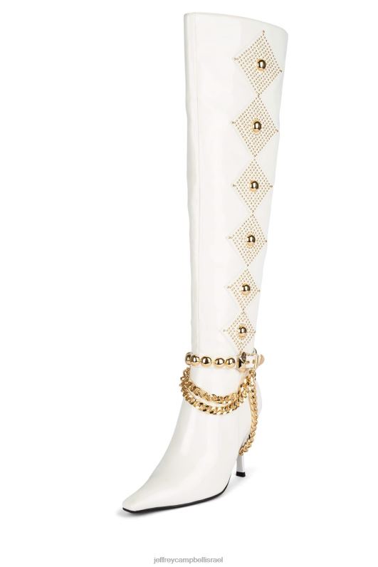 il Jeffrey Campbell vixxen מגפיים מברך עד ירך נשים זהב פטנט לבן NN6N6803