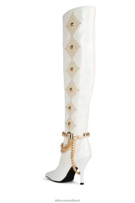 il Jeffrey Campbell vixxen מגפיים מברך עד ירך נשים זהב פטנט לבן NN6N6803