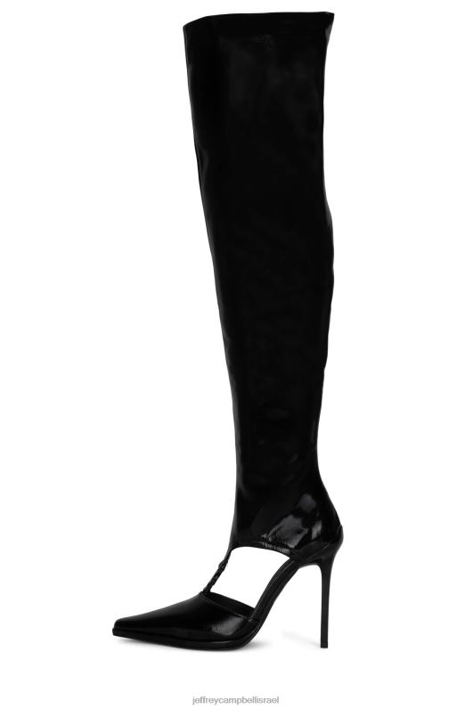 il Jeffrey Campbell vortexx מגפיים מברך עד ירך נשים פטנט קמט שחור NN6N6862