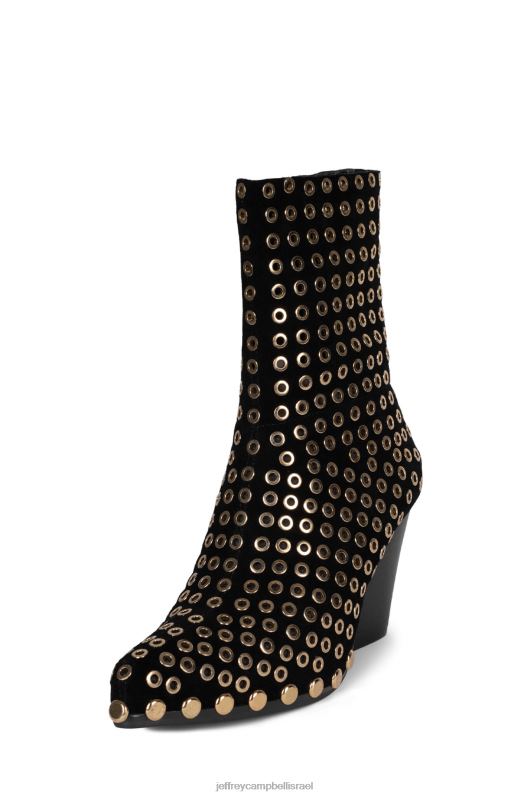 il Jeffrey Campbell walton-e מגפי קרסול נשים זמש שחור זהב NN6N6626